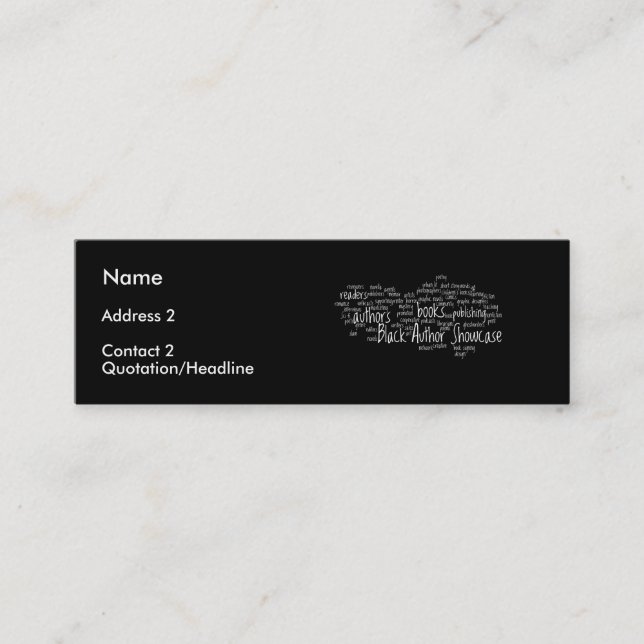 Carte noire de signet de membre d'étalage d'auteur (Devant)