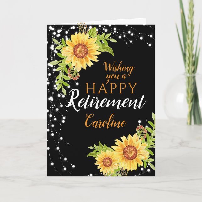 Carte noire de tournesol floral de retraite heureu (Devant)