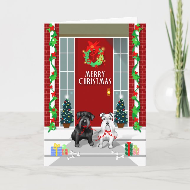 Carte noire et blanche de Joyeux Noël de Schnauzer (Devant)