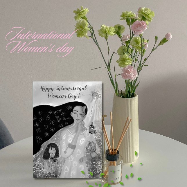 Carte noire et blanche pour la Journée internation (International Women's Day black and white Card)