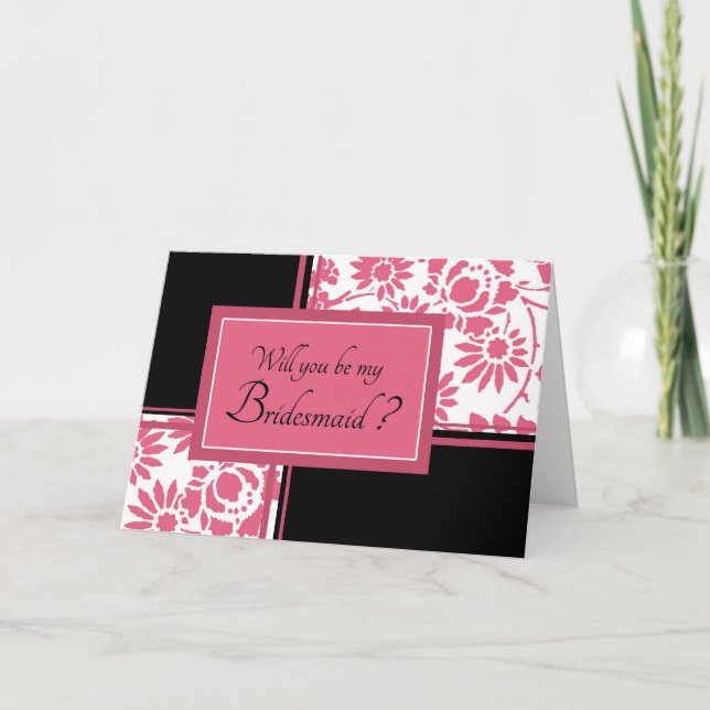 Carte noire et rose d'invitation de demoiselle (Devant)