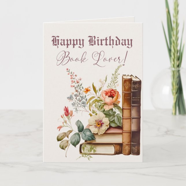 Carte Nom Age Texte Livre Lover Aquarelle Style Annivers (Devant)