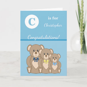 Carte Nom alphabet nouveau bébé mignon nounours bleu