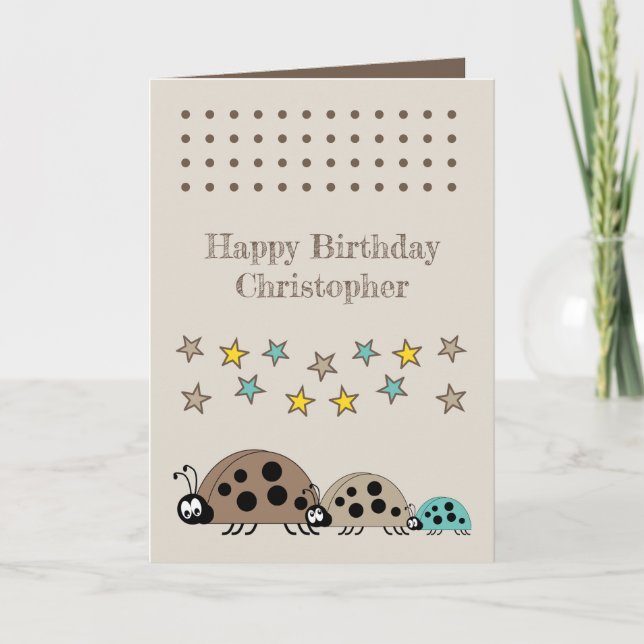 Carte Nom de coccinelle mignonne étoiles anniversaire de (Devant)