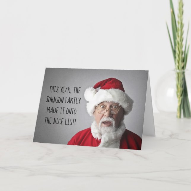 Carte Nom de famille modifiable Amusement Père Noël List (Devant)