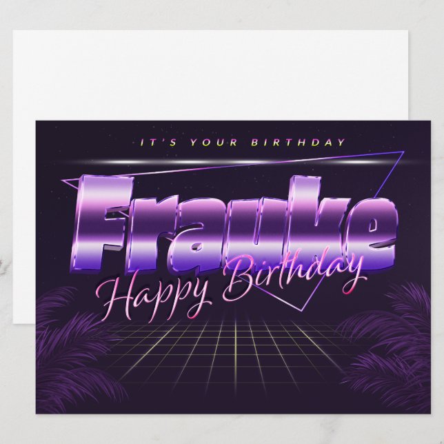 Carte Nom de Frauke Prénom lila retro Map Anniversaire (Devant / Derrière)
