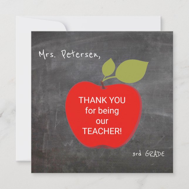 Carte Nom de l'enseignant | Red pomme blackboard merci (Devant)