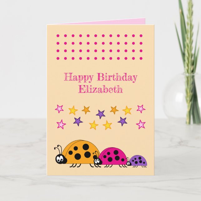 Carte Nom des coccinelles mignonnes étoiles anniversaire (Devant)