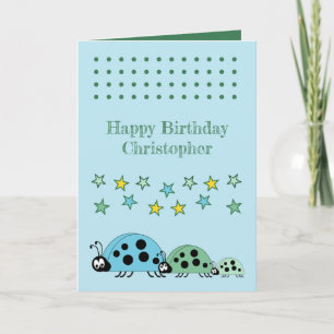 Carte Nom des coccinelles mignonnes étoiles anniversaire