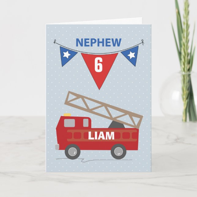 Carte Nom et âge 6 Anniversaire Nephew, Camion (Devant)