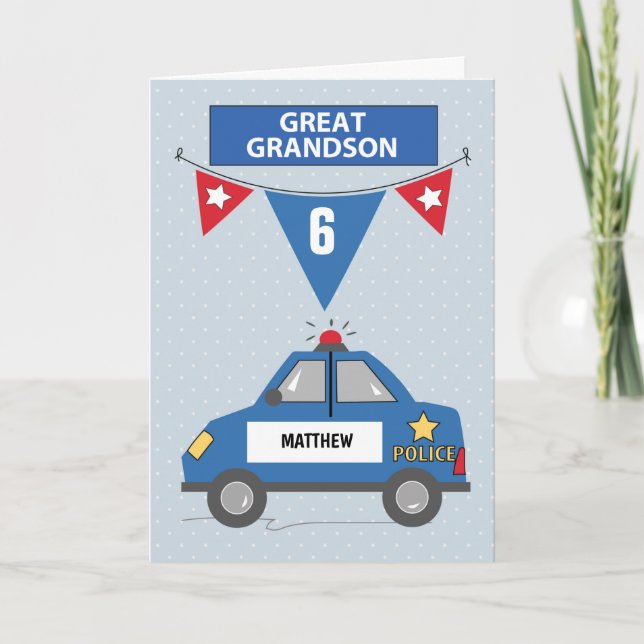 Carte Nom et âge personnalisés Grand-petit-fils 6e anniv (Devant)