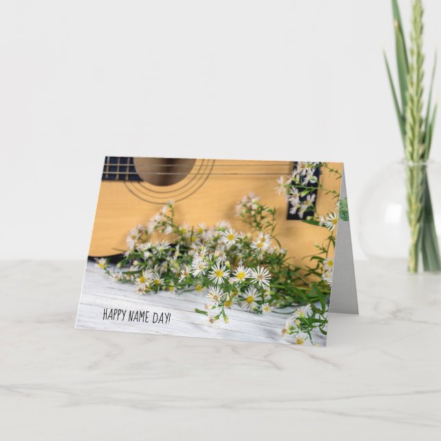 Carte Nom Guitare de jour avec fleurs sauvages (Devant)