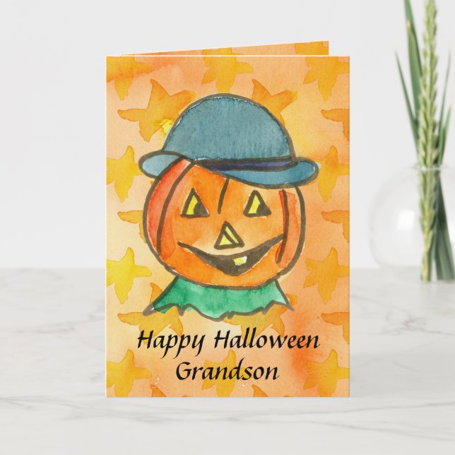 Carte Nom heureux de coutume de petit-fils de Halloween (Devant)