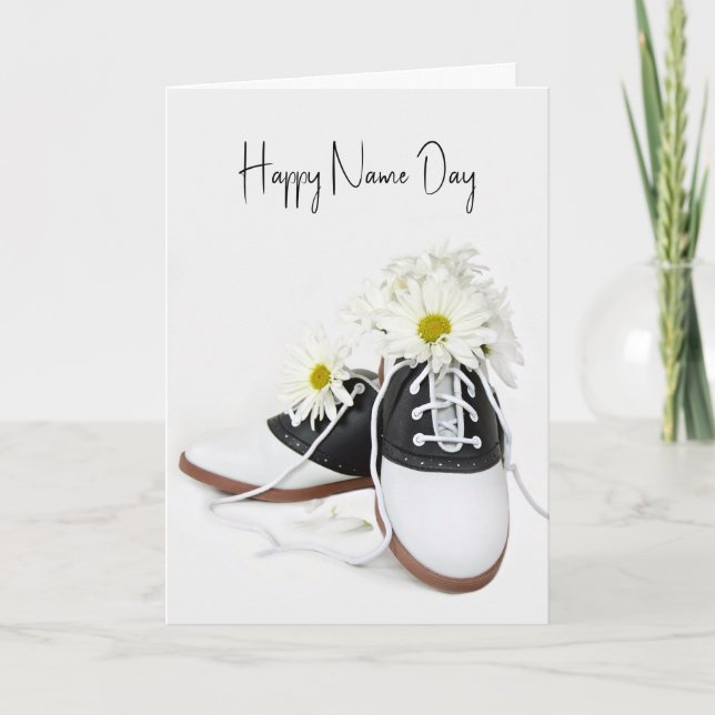 Carte Nom Jour Retro Chaussures De Selle Avec Marguerite (Devant)
