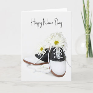 Carte Nom Jour Retro Chaussures De Selle Avec Marguerite