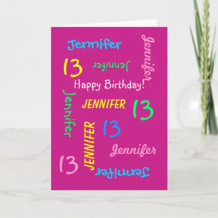 Carte Nom personnalisé, 13e anniversaire, Salutation ros