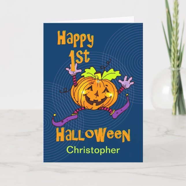 Carte Nom personnalisé 1er Halloween Happy Citrouille (Devant)