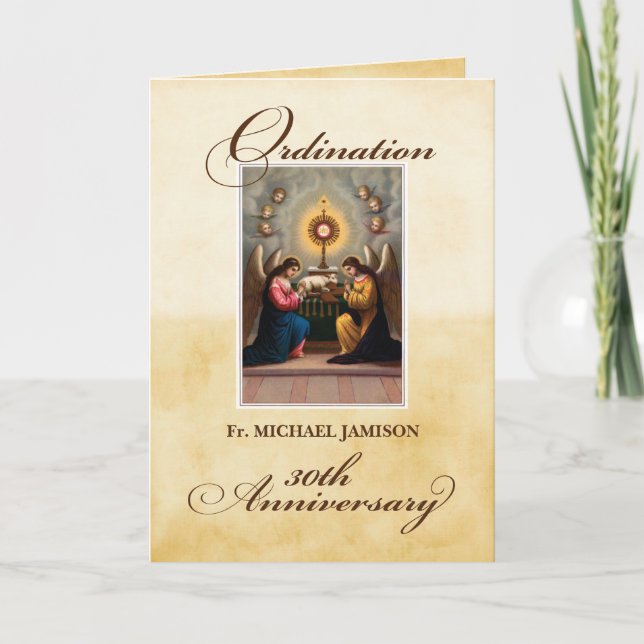 Carte Nom personnalisé 30e Ordination Angels à l'autel (Devant)
