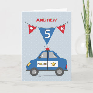 Carte Nom personnalisé 5e anniversaire Voiture de police