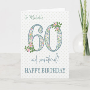 Carte Nom personnalisé 60e anniversaire Floral et Polkas