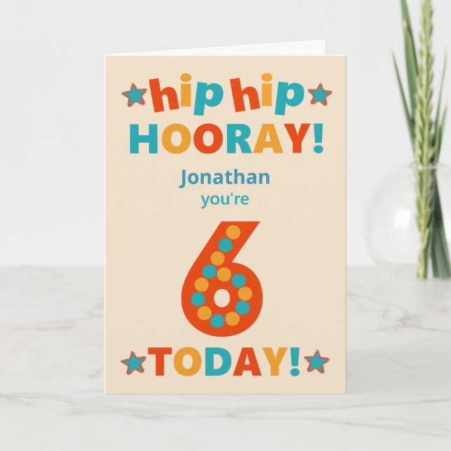 Carte Nom personnalisé 6e anniversaire Hip Hooray (Devant)