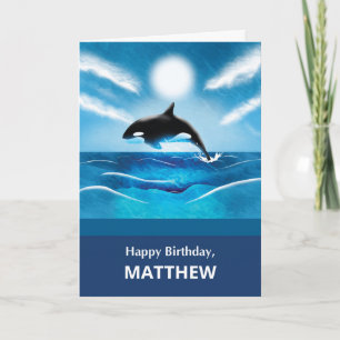 Carte Nom personnalisé Anniversaire avec Orca Whale en O