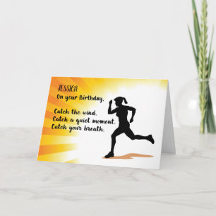 Carte Nom Personnalisé Anniversaire Femme Courir Sunburs