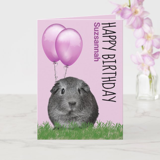 Carte Nom personnalisé Anniversaire Guinée Cochon pourpr (Orchidée)