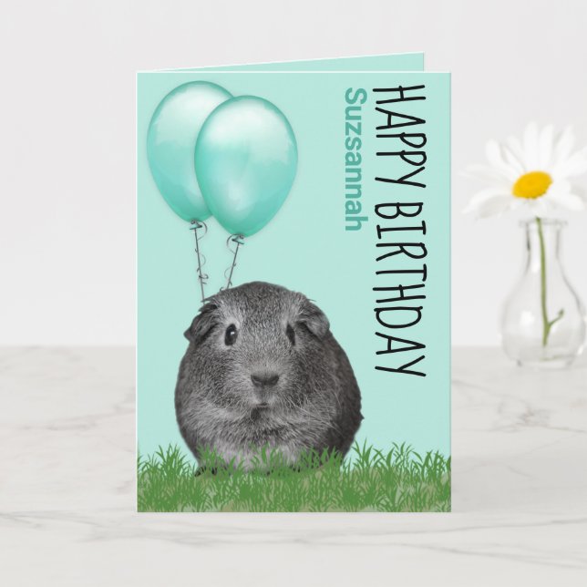 Carte Nom personnalisé Anniversaire Guinée Cochon Turquo (Petite plante)