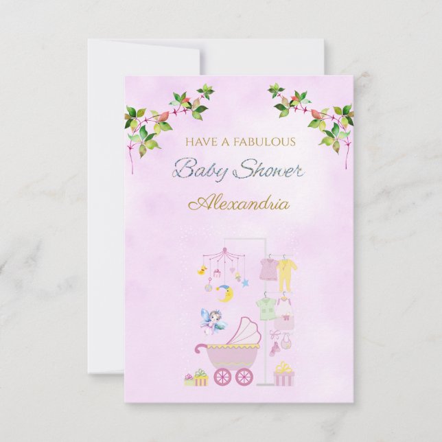 Carte Nom personnalisé Baby shower de prêtre rose fée (Devant)
