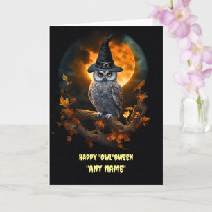 Carte Nom personnalisé Bonne Halloween avec Chouette mig
