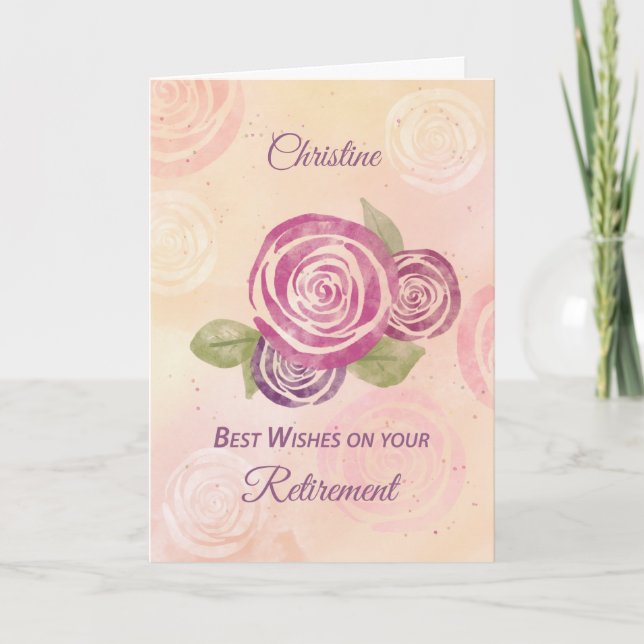 Carte Nom personnalisé de la retraite Roses de fleurs d' (Devant)