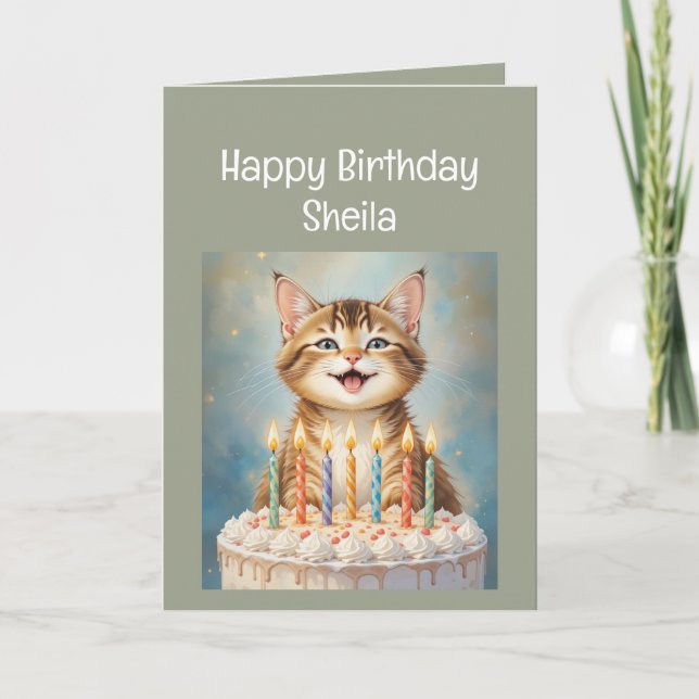 Carte Nom personnalisé Femmes Anniversaire Funny Chat (Devant)