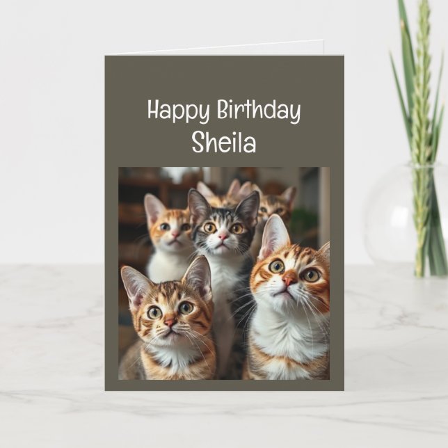 Carte Nom personnalisé Femmes Anniversaire Funny Chat (Devant)