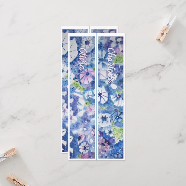 Carte Nom personnalisé Fleurs lunaires Deux Signets (Devant/Arrière en situation)