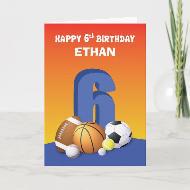 Carte Nom personnalisé Garçon 6e anniversaire Balles de  (Devant)