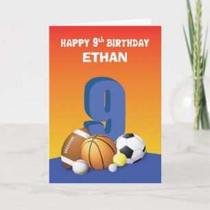 Carte Nom personnalisé garçon 9e anniversaire ballons de