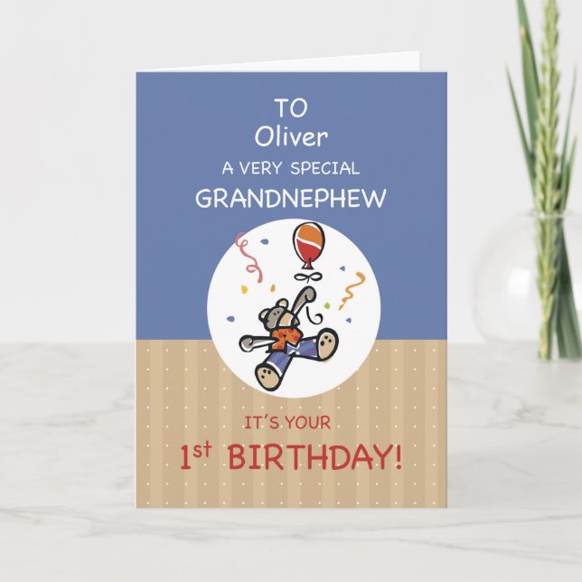 Carte Nom personnalisé Grand-neveu 1er ours en peluche (Devant)