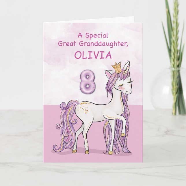 Carte Nom personnalisé Great Grandgirl 8e anniversaire r (Devant)