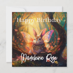 Carte Nom personnalisé Lapin forêt enchantée Joyeux Anni