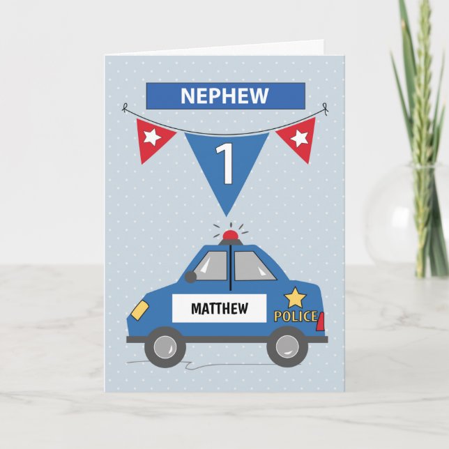 Carte Nom personnalisé Nephew 1er anniversaire Blue Poli (Devant)