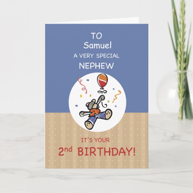 Carte Nom personnalisé Nephew 2nd Teddy Bear Balloon Ann (Devant)