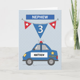 Carte Nom personnalisé Nephew 3e voiture de police bleue