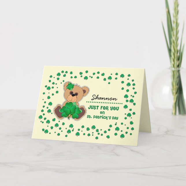 Carte Nom personnalisé Teddy Bear St. Patrick's Day (Devant)