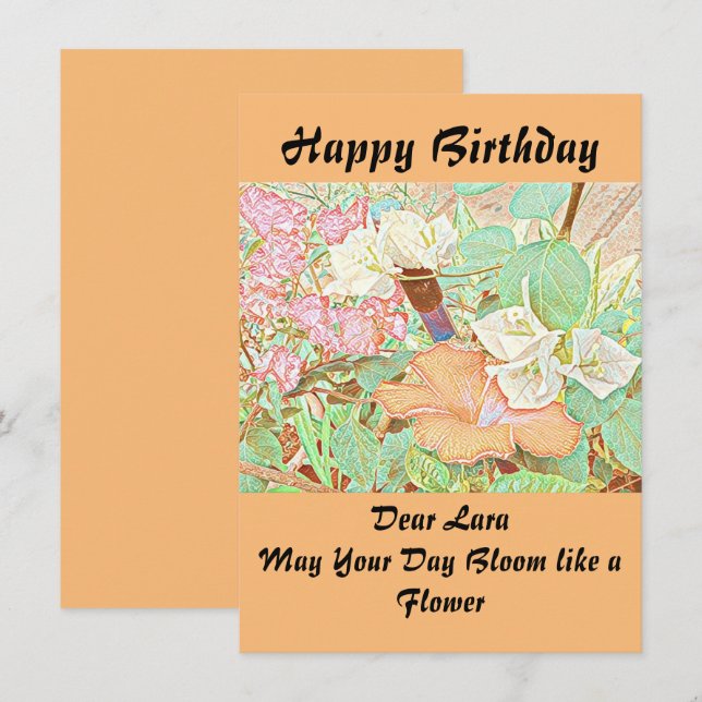 Carte Nom personnalisé Watercolor Peach Birthday Card (Devant / Derrière)
