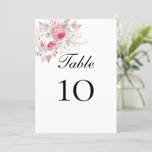 Carte Nombres de table de mariage floraux rose blanc or