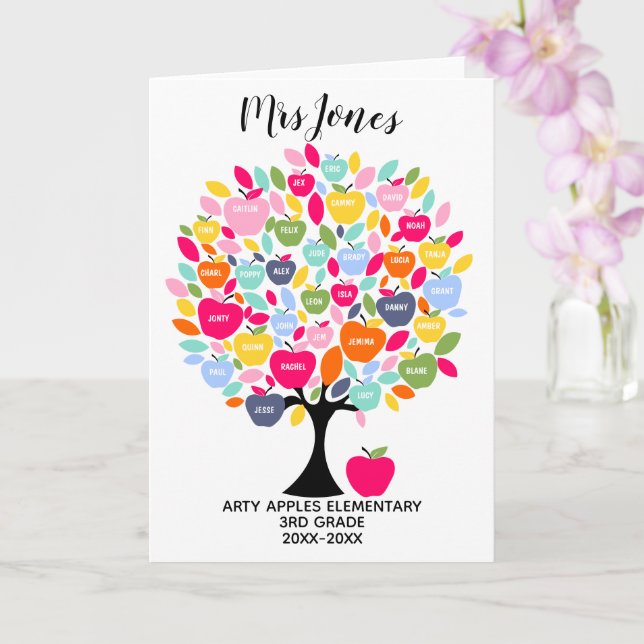 Carte noms de classe professeur merci apple mot art (Orchidée)