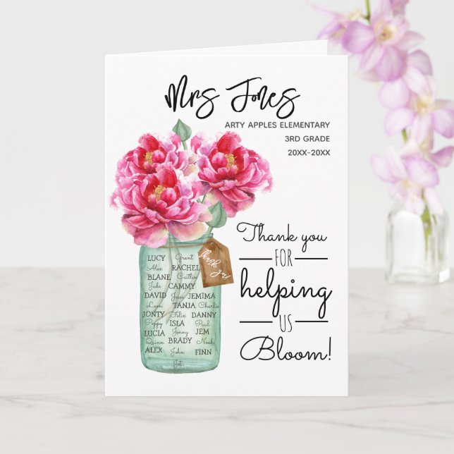 Carte noms de classe professeur merci bouquet de fleurs (Orchidée)