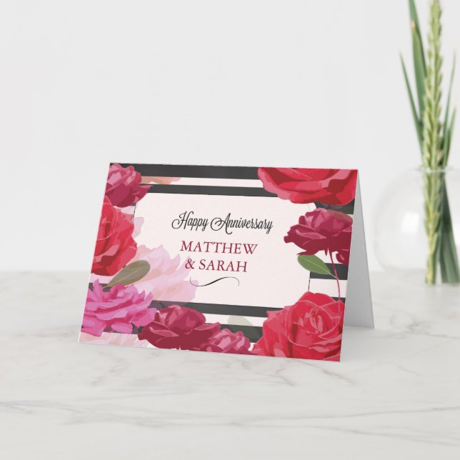 Carte Noms personnalisés Roses de l'anniversaire du Mari (Devant)