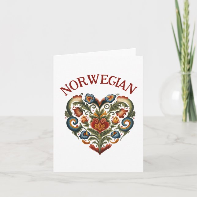 Carte Norvégien Rosemaling Folk Art Heart | Vide (Devant)